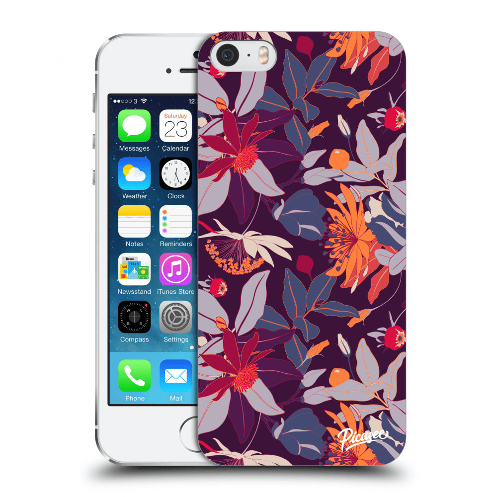 Picasee husă transparentă din silicon pentru Apple iPhone 5/5S/SE - Purple Leaf