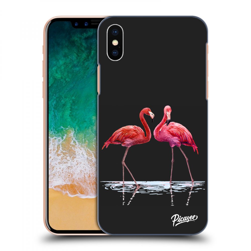 Picasee husă neagră din silicon pentru Apple iPhone X/XS - Flamingos couple