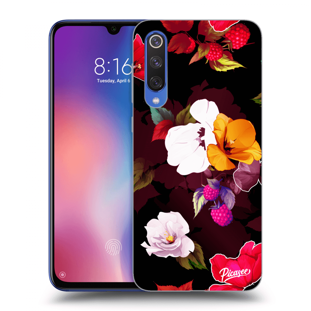 Picasee husă neagră din silicon pentru Xiaomi Mi 9 SE - Flowers and Berries