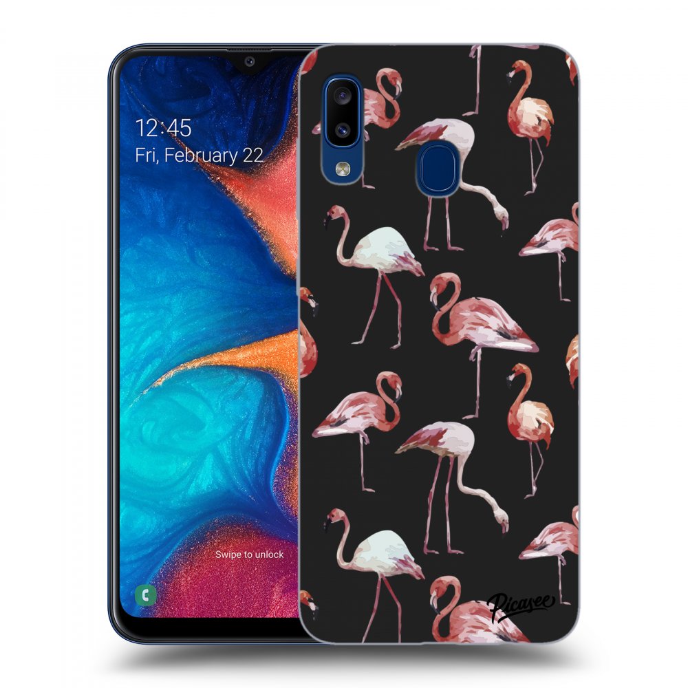 Picasee husă neagră din silicon pentru Samsung Galaxy A20e A202F - Flamingos