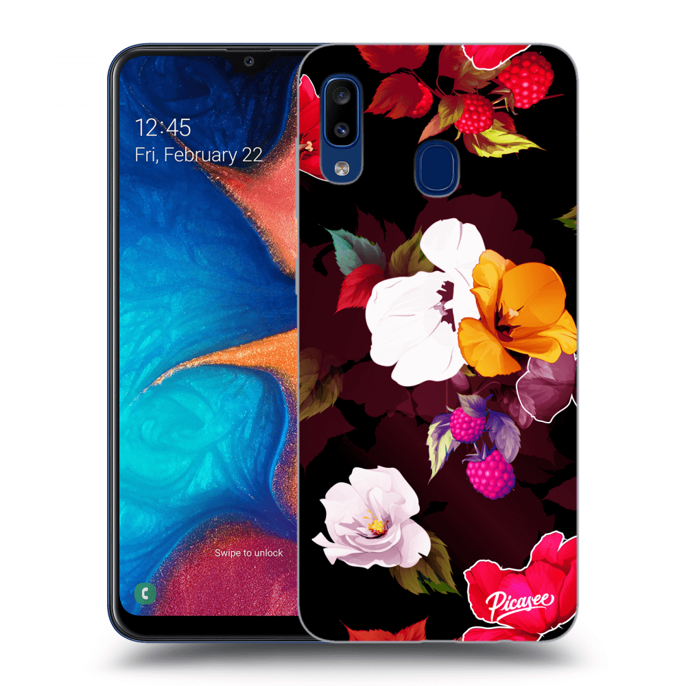 Picasee husă neagră din silicon pentru Samsung Galaxy A20e A202F - Flowers and Berries
