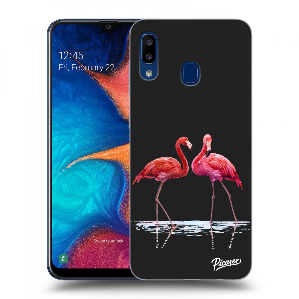 Picasee husă neagră din silicon pentru Samsung Galaxy A20e A202F - Flamingos couple