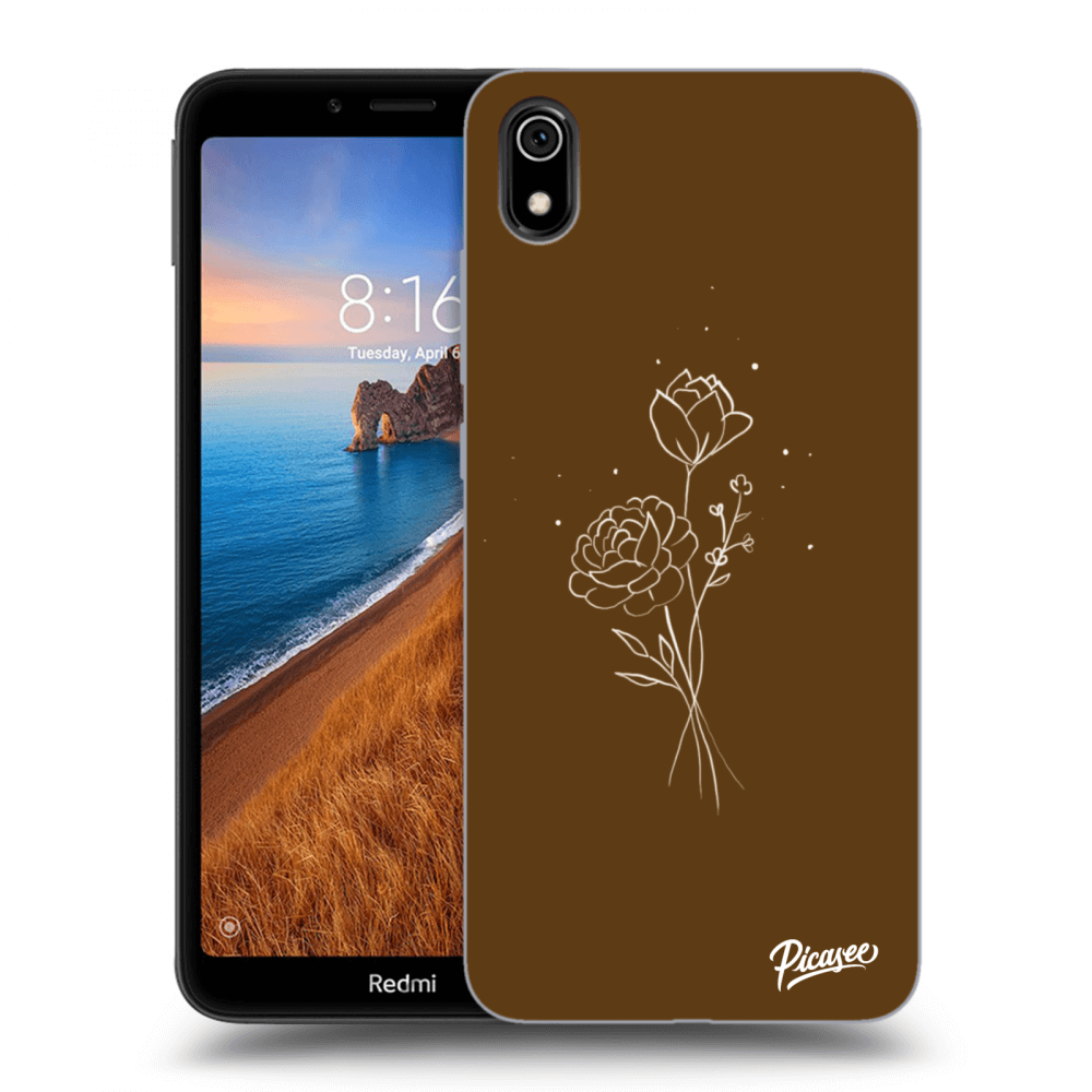 Picasee husă neagră din silicon pentru Xiaomi Redmi 7A - Brown flowers