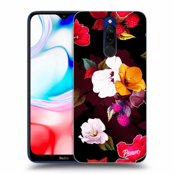 Picasee husă neagră din silicon pentru Xiaomi Redmi 8 - Flowers and Berries