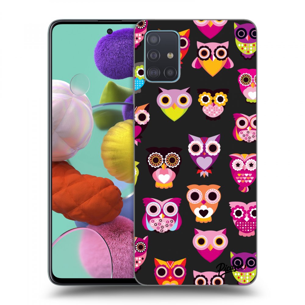 Picasee husă neagră din silicon pentru Samsung Galaxy A51 A515F - Owls