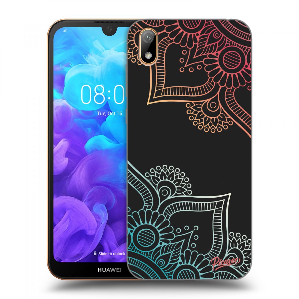 Picasee husă neagră din silicon pentru Huawei Y5 2019 - Flowers pattern