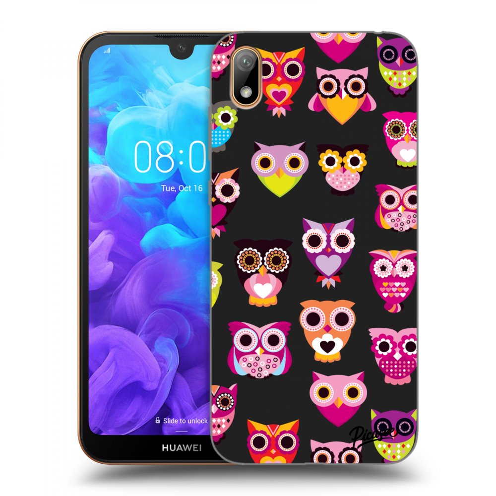 Picasee husă neagră din silicon pentru Huawei Y5 2019 - Owls