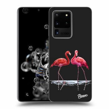 Picasee husă neagră din silicon pentru Samsung Galaxy S20 Ultra 5G G988F - Flamingos couple