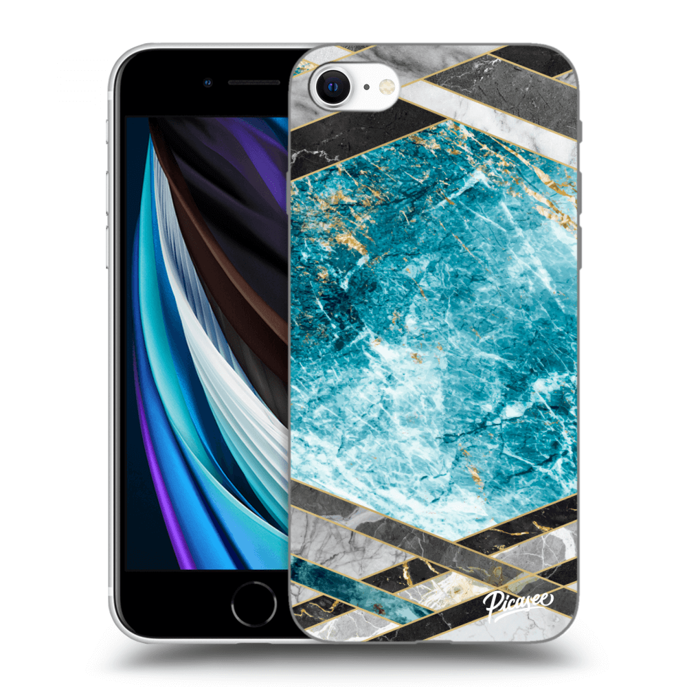 Picasee husă transparentă din silicon pentru Apple iPhone SE 2020 - Blue geometry