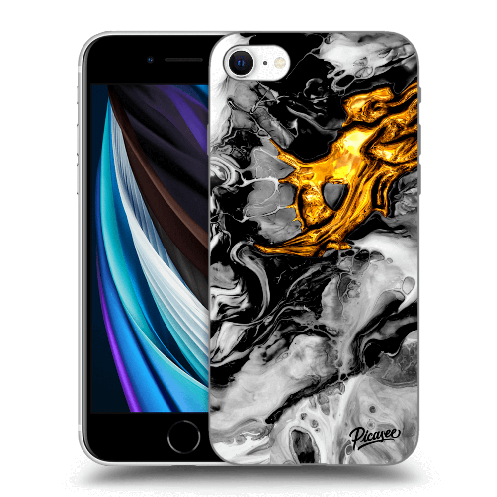 Picasee husă neagră din silicon pentru Apple iPhone SE 2020 - Black Gold 2