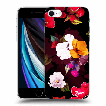 Picasee husă neagră din silicon pentru Apple iPhone SE 2020 - Flowers and Berries