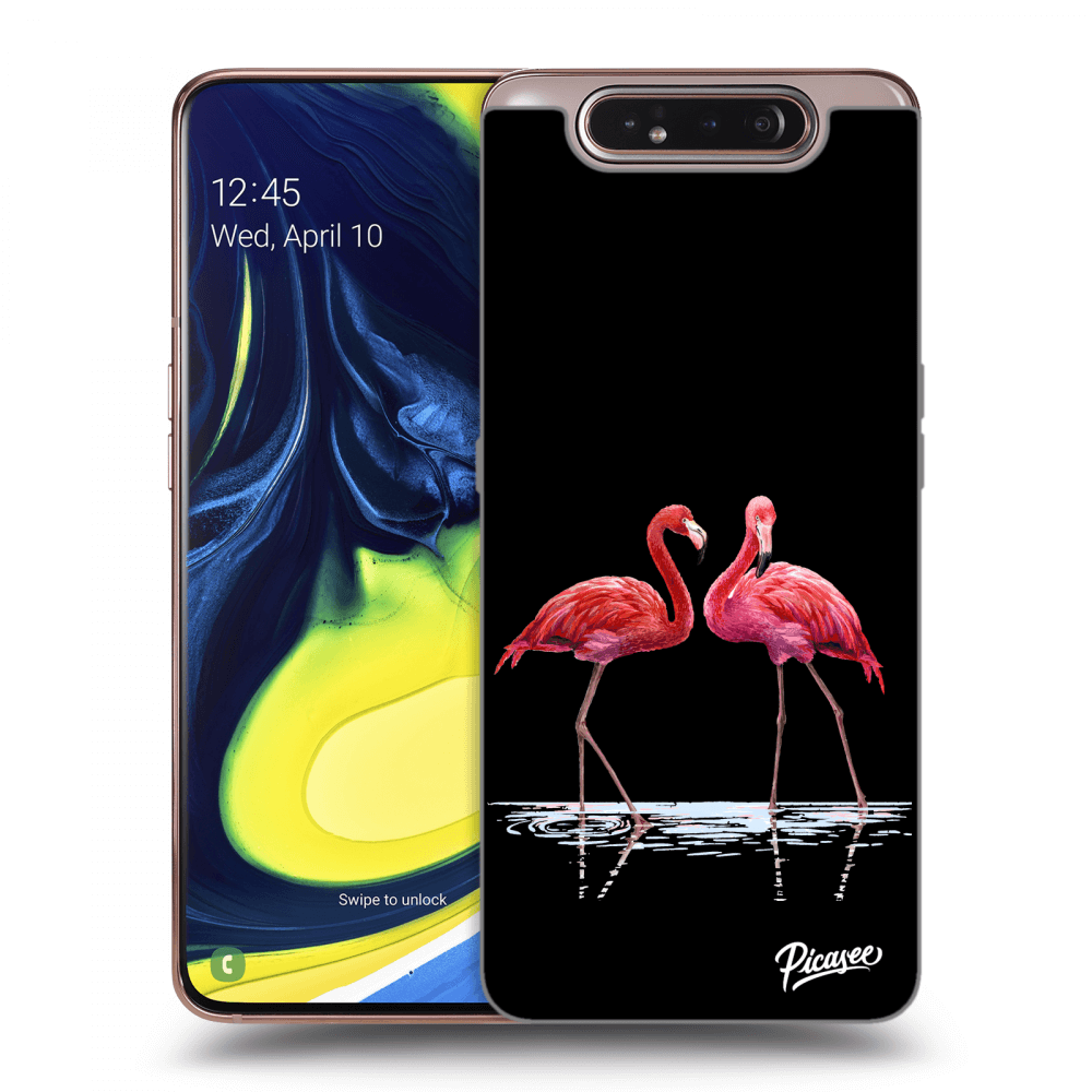 Picasee husă neagră din silicon pentru Samsung Galaxy A80 A805F - Flamingos couple
