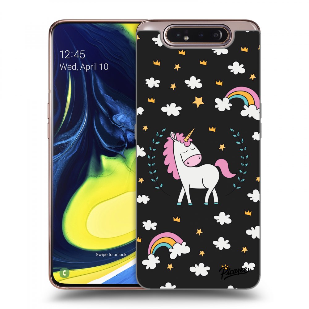 Picasee husă neagră din silicon pentru Samsung Galaxy A80 A805F - Unicorn star heaven