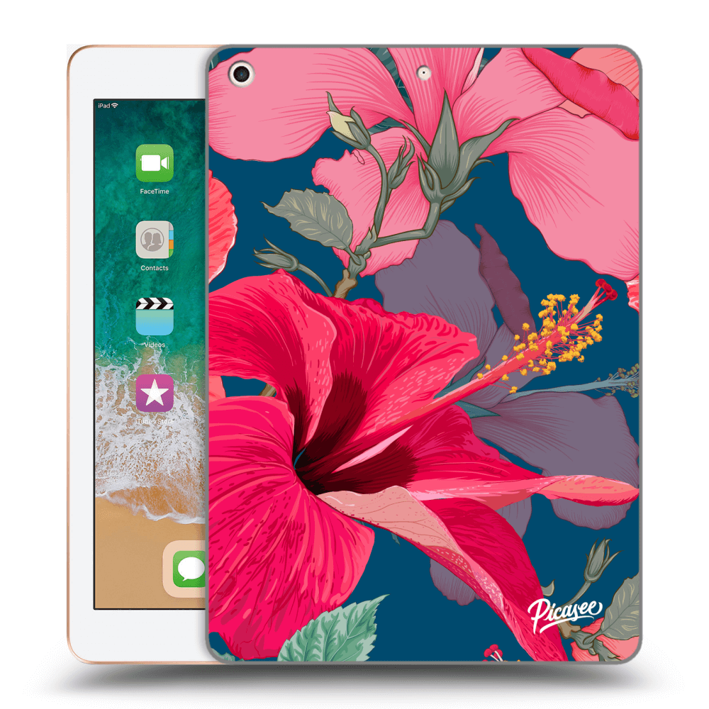 Picasee husă neagră din silicon pentru Apple iPad 9.7" 2018 (6. gen) - Hibiscus