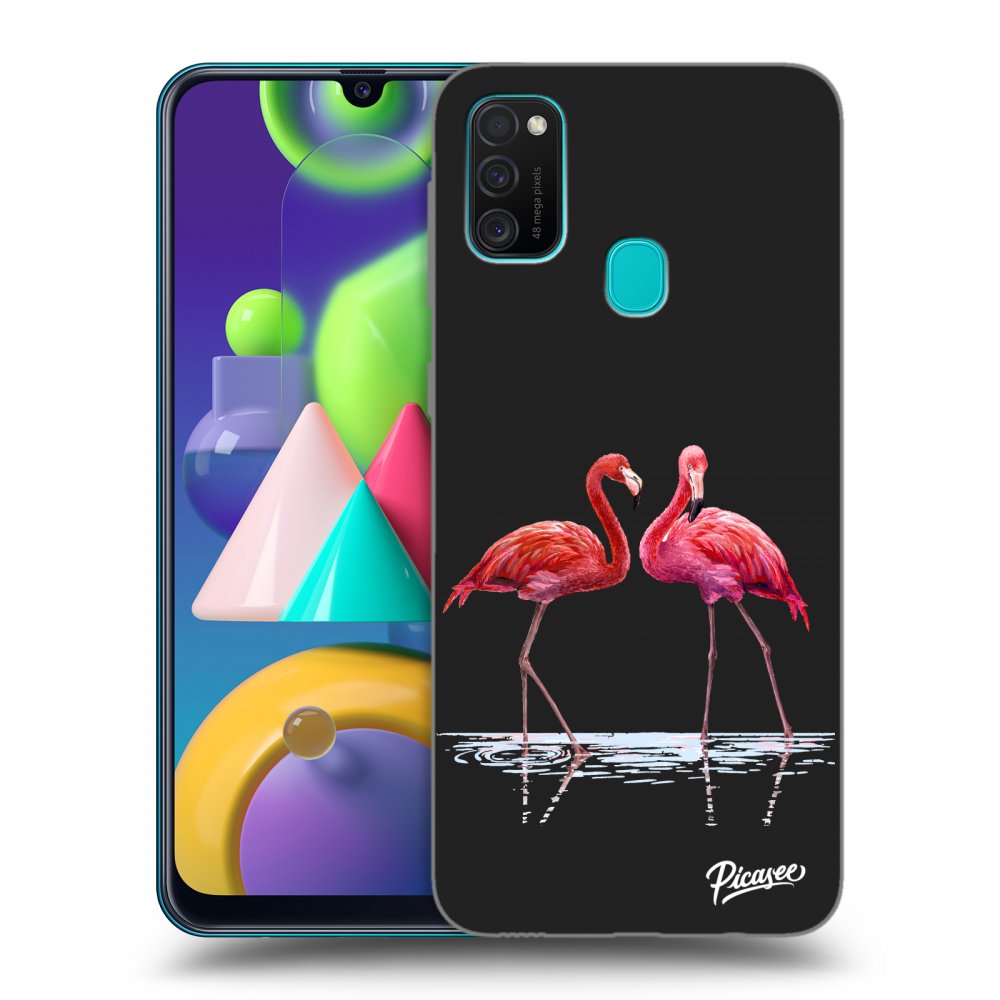 Picasee husă neagră din silicon pentru Samsung Galaxy M21 M215F - Flamingos couple