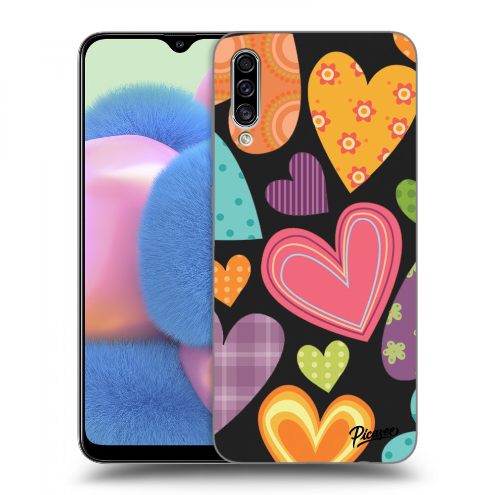 Picasee husă neagră din silicon pentru Samsung Galaxy A30s A307F - Colored heart
