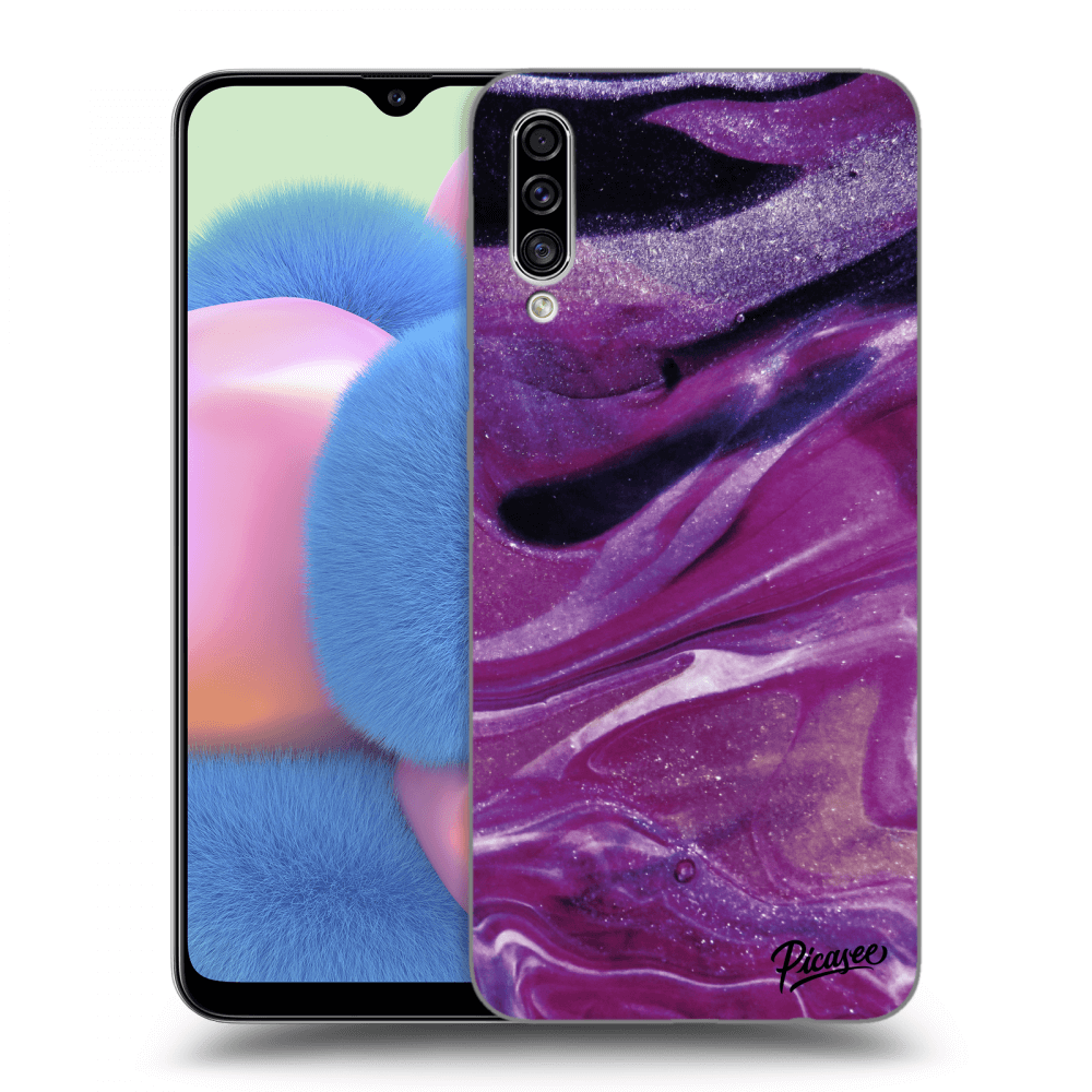 Picasee husă neagră din silicon pentru Samsung Galaxy A30s A307F - Purple glitter