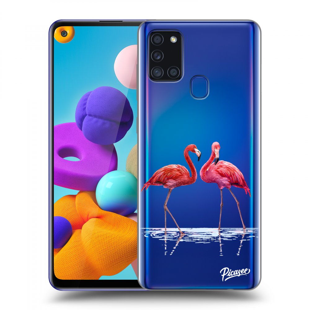 Picasee husă transparentă din silicon pentru Samsung Galaxy A21s - Flamingos couple