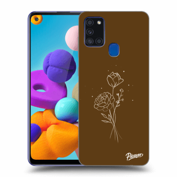 Picasee husă neagră din silicon pentru Samsung Galaxy A21s - Brown flowers