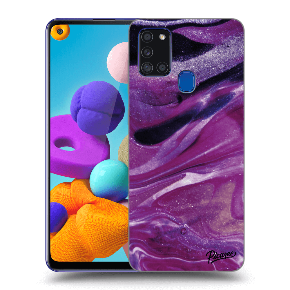 Picasee husă transparentă din silicon pentru Samsung Galaxy A21s - Purple glitter