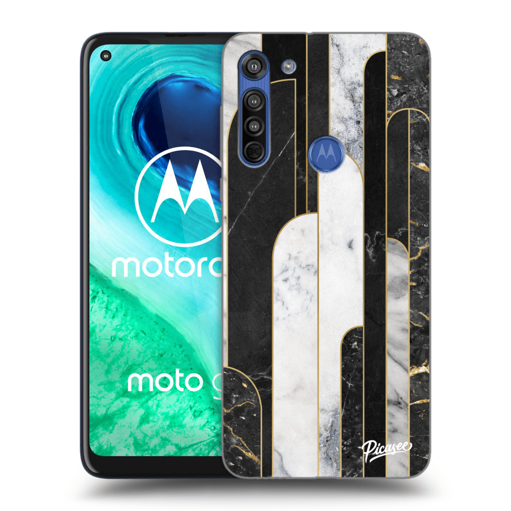 Picasee husă transparentă din silicon pentru Motorola Moto G8 - Black & White tile