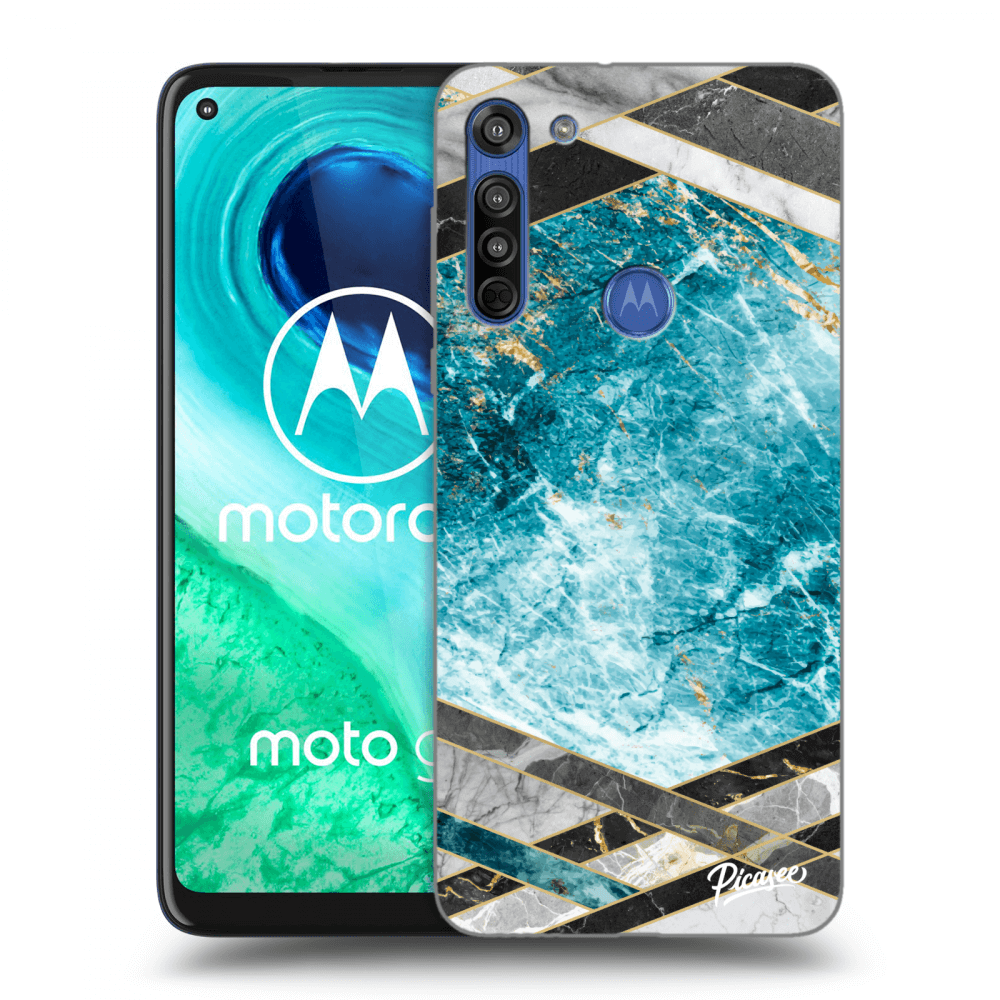 Picasee husă neagră din silicon pentru Motorola Moto G8 - Blue geometry