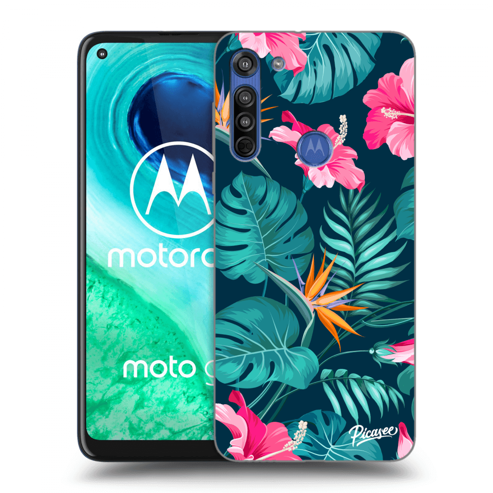 Picasee husă transparentă din silicon pentru Motorola Moto G8 - Pink Monstera