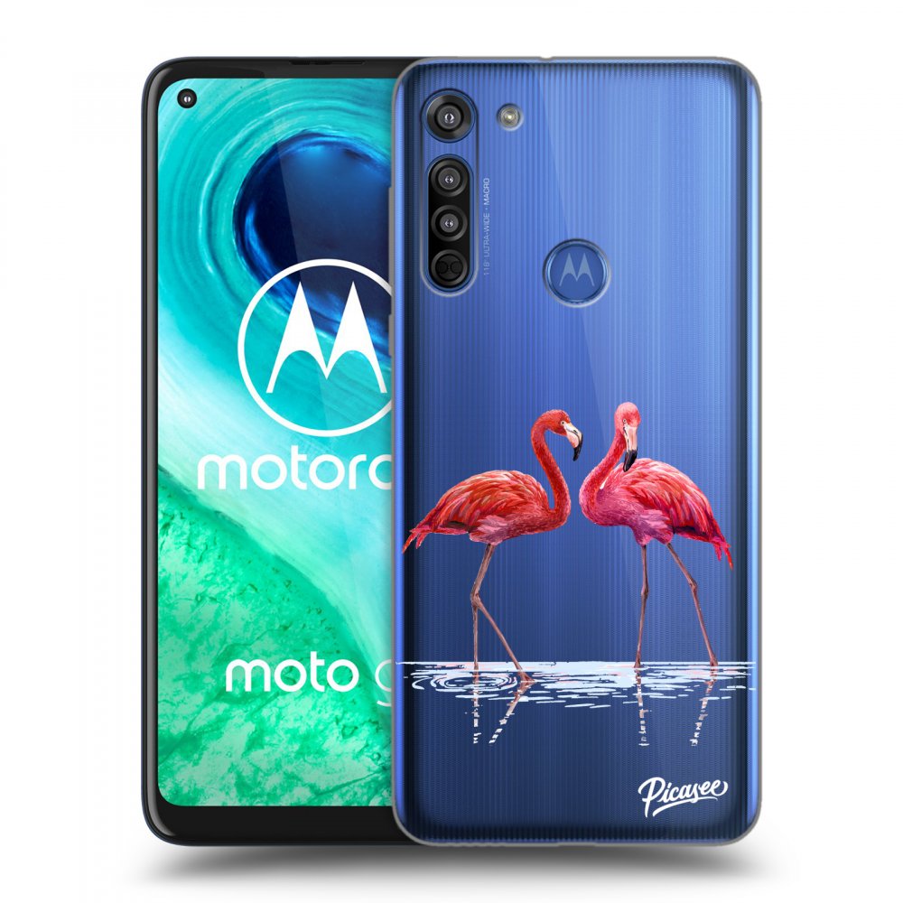 Picasee husă transparentă din silicon pentru Motorola Moto G8 - Flamingos couple