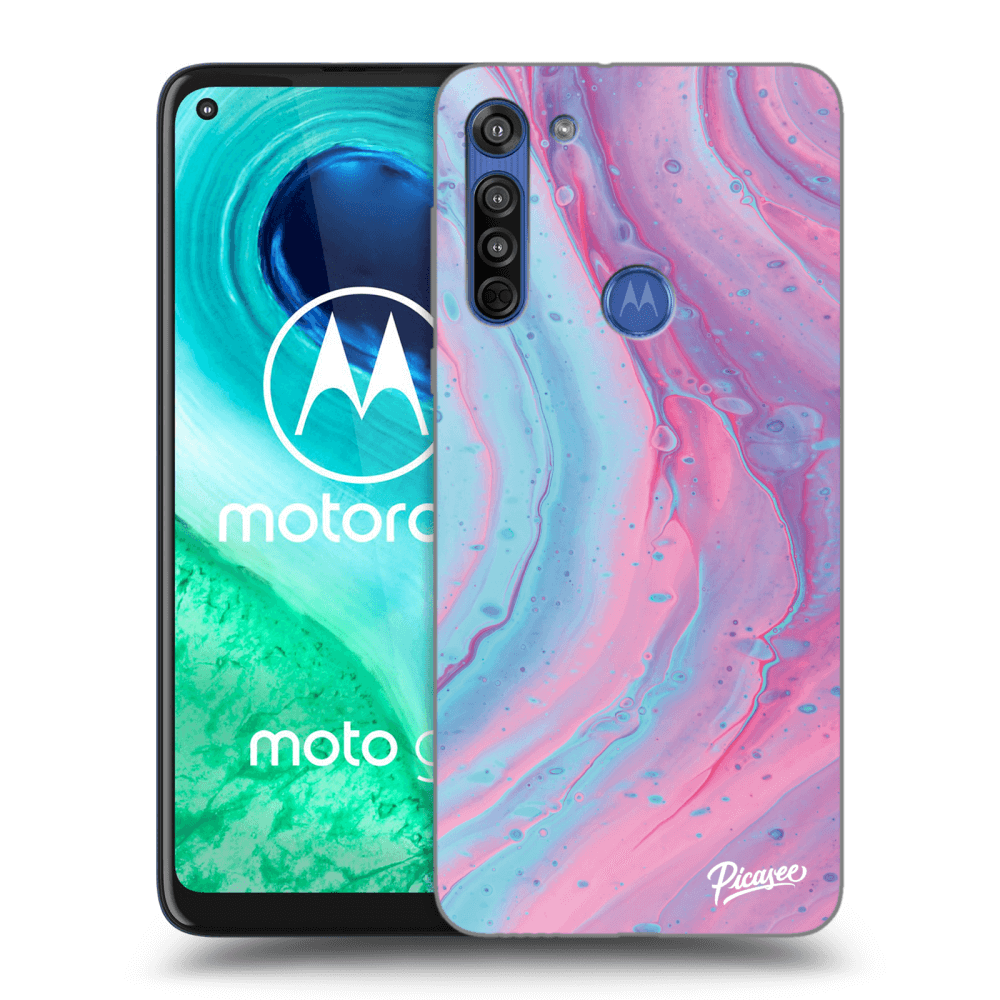 Picasee husă neagră din silicon pentru Motorola Moto G8 - Pink liquid
