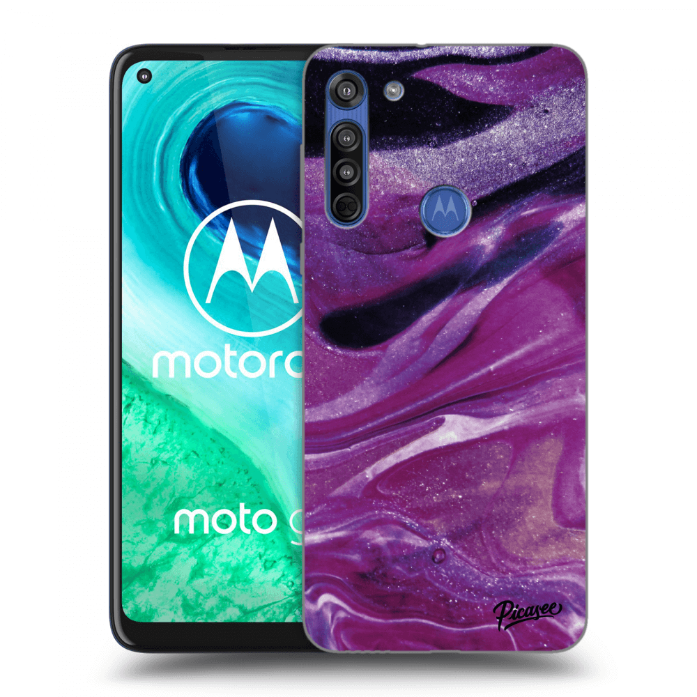 Picasee husă transparentă din silicon pentru Motorola Moto G8 - Purple glitter