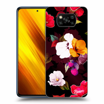 Picasee husă neagră din silicon pentru Xiaomi Poco X3 - Flowers and Berries