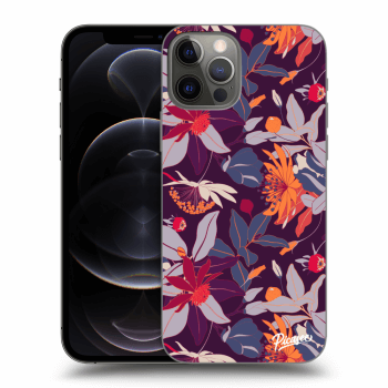 Picasee husă neagră din silicon pentru Apple iPhone 12 Pro - Purple Leaf