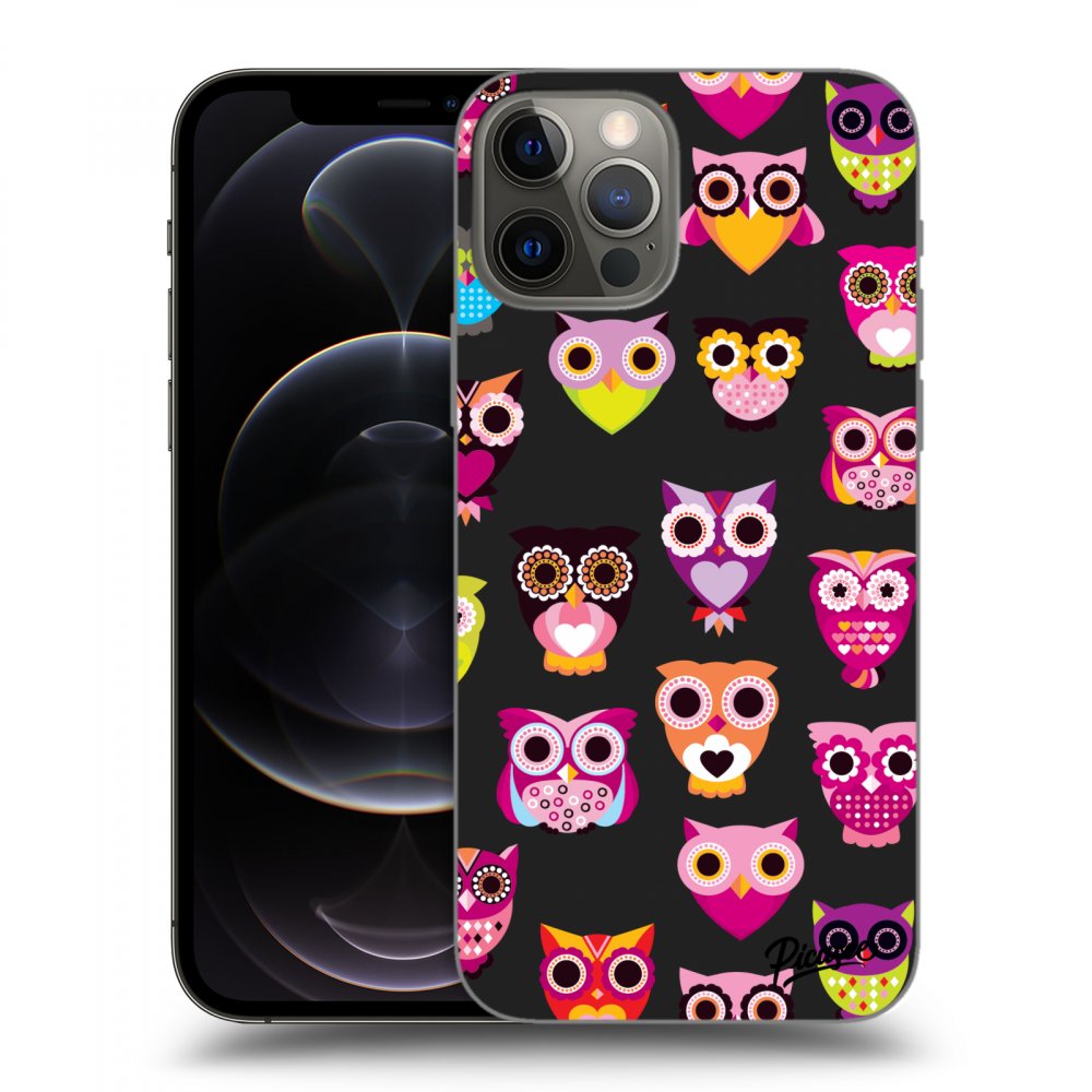 Picasee husă neagră din silicon pentru Apple iPhone 12 Pro - Owls