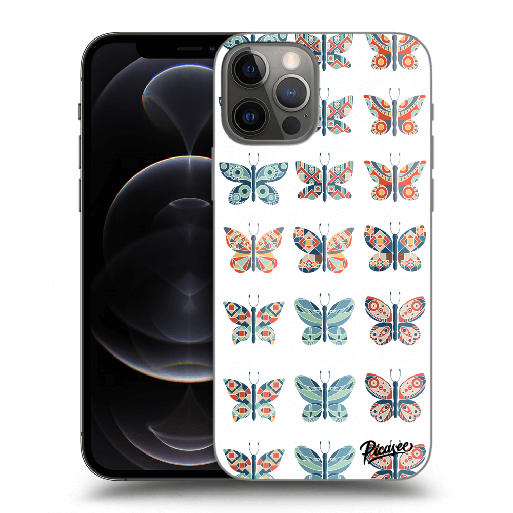 Picasee husă neagră din silicon pentru Apple iPhone 12 Pro - Butterflies