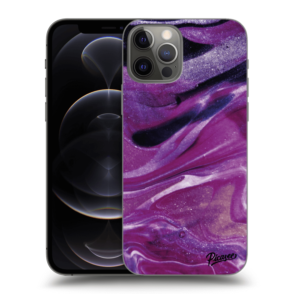 Picasee husă neagră din silicon pentru Apple iPhone 12 Pro - Purple glitter