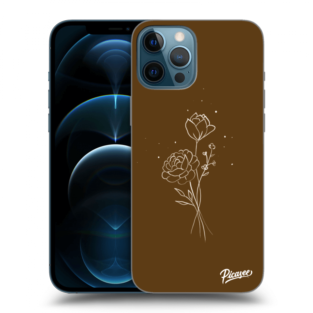 Picasee husă transparentă din silicon pentru Apple iPhone 12 Pro Max - Brown flowers