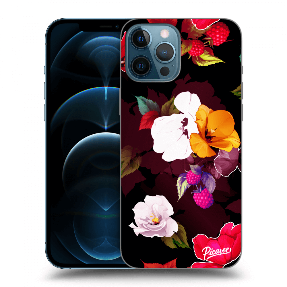 Picasee husă neagră din silicon pentru Apple iPhone 12 Pro Max - Flowers and Berries