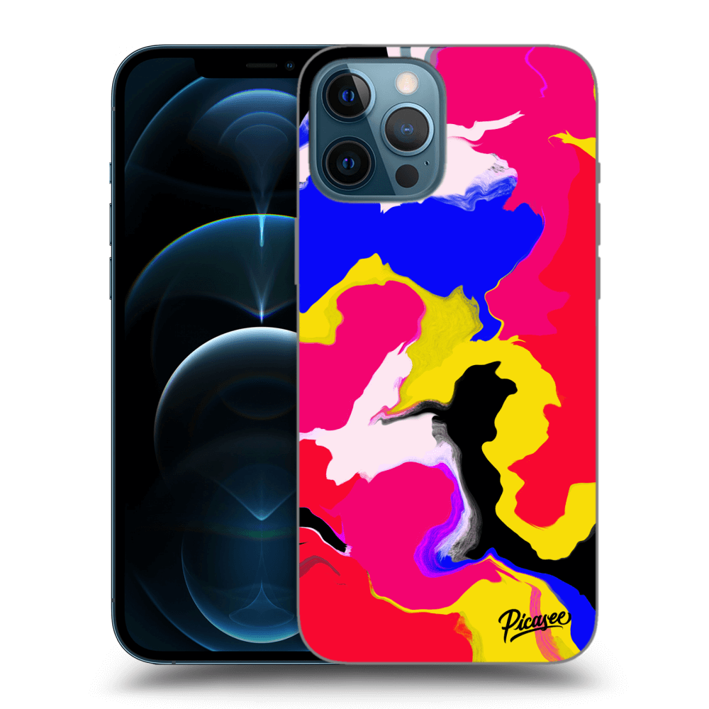 Picasee husă neagră din silicon pentru Apple iPhone 12 Pro Max - Watercolor