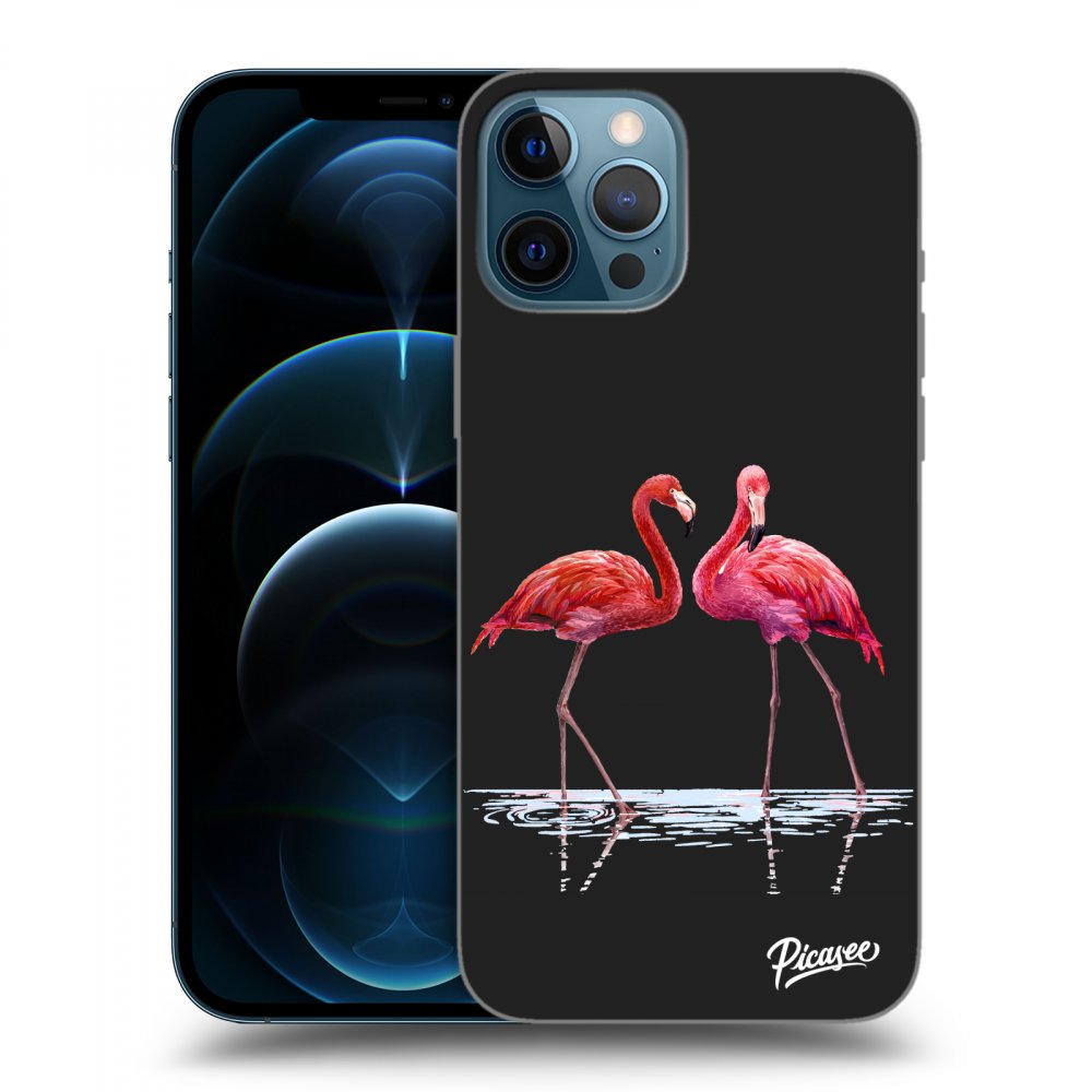 Picasee husă neagră din silicon pentru Apple iPhone 12 Pro Max - Flamingos couple