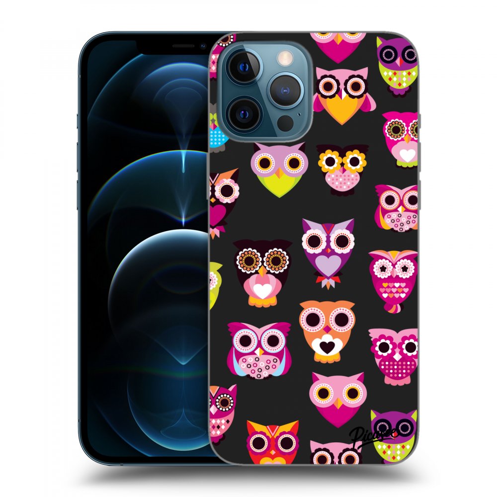 Picasee husă neagră din silicon pentru Apple iPhone 12 Pro Max - Owls