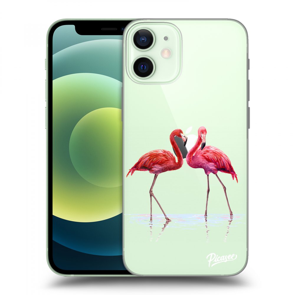 Picasee husă transparentă din silicon pentru Apple iPhone 12 mini - Flamingos couple