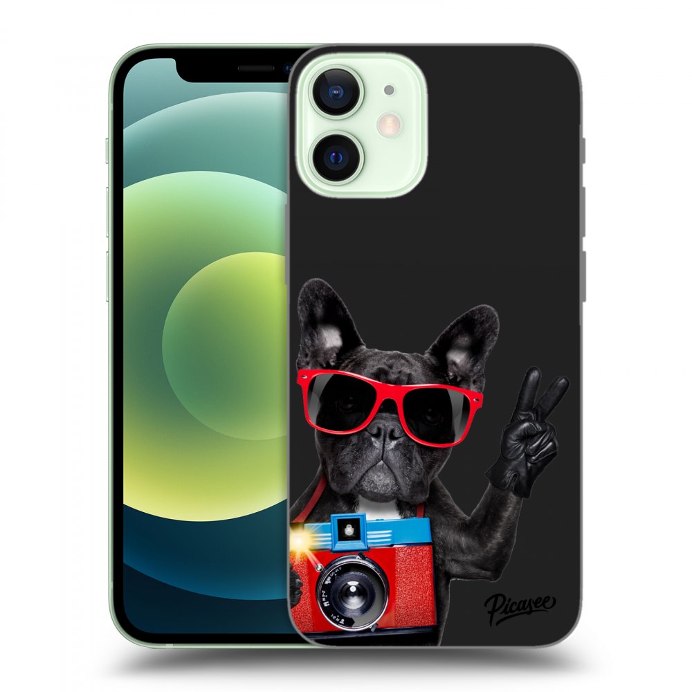Picasee husă neagră din silicon pentru Apple iPhone 12 mini - French Bulldog