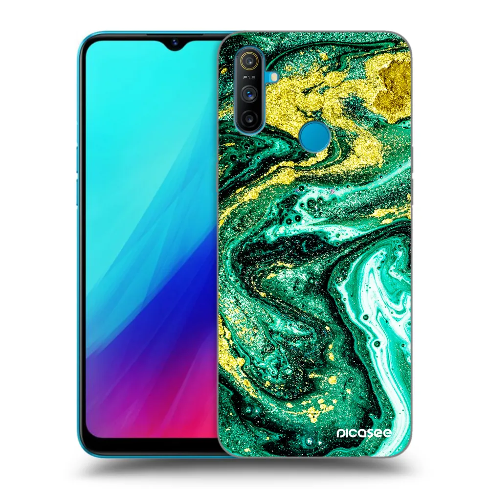 Picasee husă neagră din silicon pentru Realme C3 - Green Gold