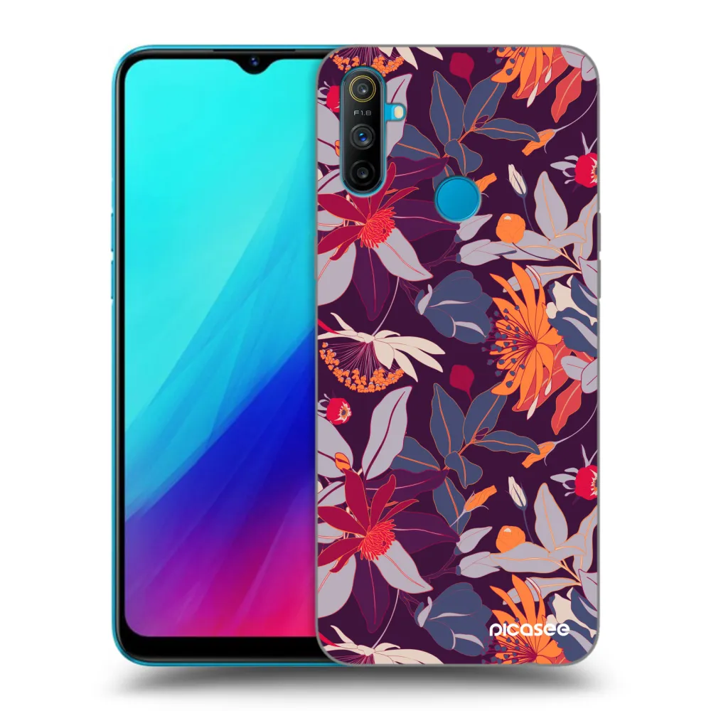 Picasee husă neagră din silicon pentru Realme C3 - Purple Leaf