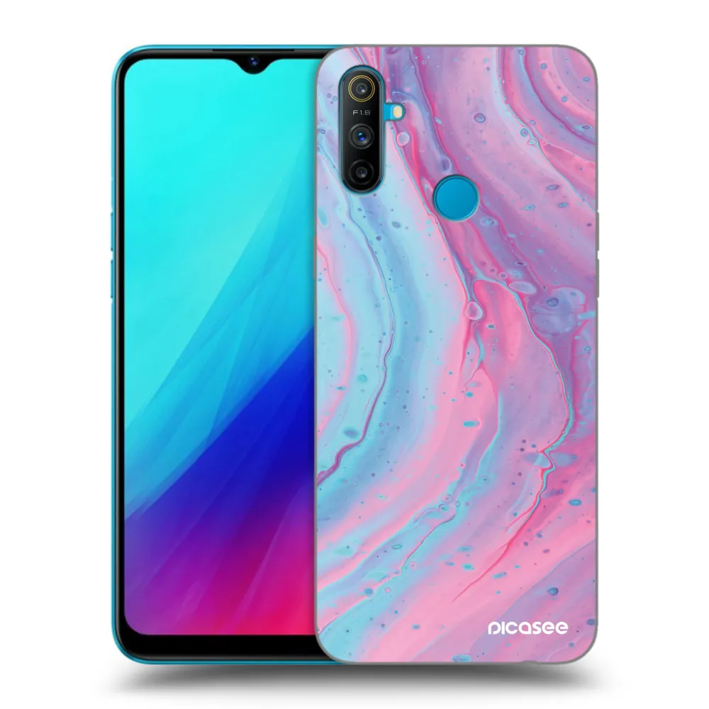 Picasee husă neagră din silicon pentru Realme C3 - Pink liquid