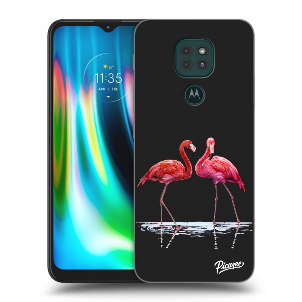 Picasee husă neagră din silicon pentru Motorola Moto G9 Play - Flamingos couple