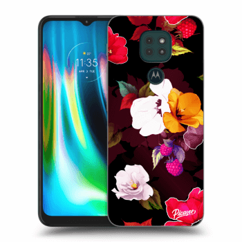 Picasee husă neagră din silicon pentru Motorola Moto G9 Play - Flowers and Berries
