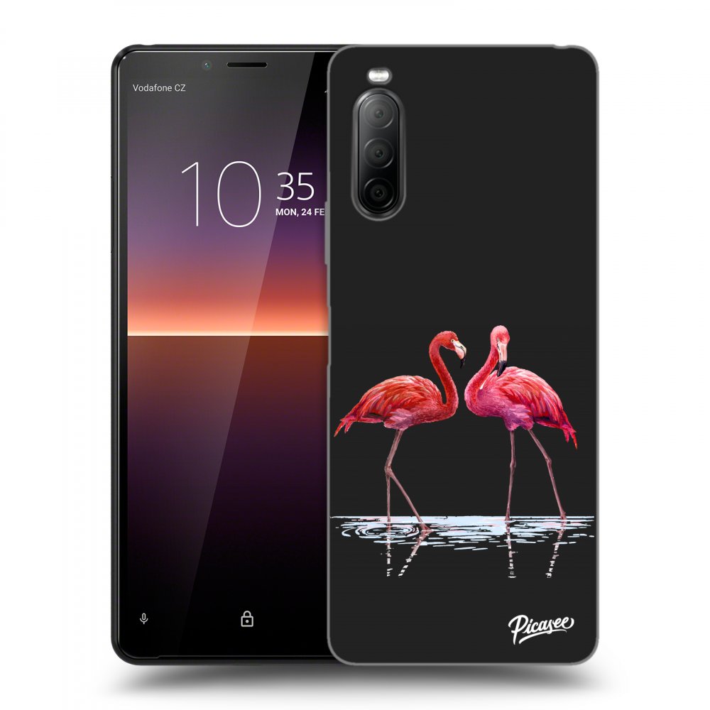 Picasee husă neagră din silicon pentru Sony Xperia 10 II - Flamingos couple