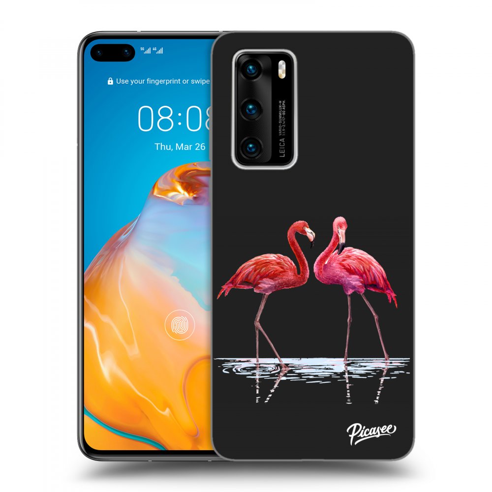 Picasee husă neagră din silicon pentru Huawei P40 - Flamingos couple