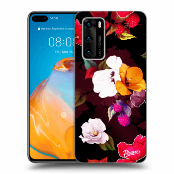 Picasee husă neagră din silicon pentru Huawei P40 - Flowers and Berries